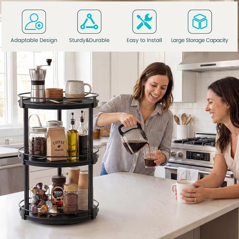 3 Countertop, Countertop 10.2" 10.2" 18.5", Snughome Lazy Susan Organizer, Tier Rotating Spice Rack for Turntable Lazy