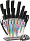 Rainbow Titanium Knife Set, Sharp Stainless Steel Knives with Acrylic Block, 6 Steak Knives, Chef Quality