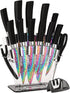 Rainbow Titanium Knife Set, Sharp Stainless Steel Knives with Acrylic Block, 6 Steak Knives, Chef Quality