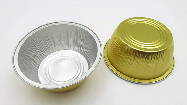KitchenDance Disposable Colored Aluminum Foil Ramekins Pan - 4 Ounces Round Non-Stick Baking Pans, Pack of 100, Gold