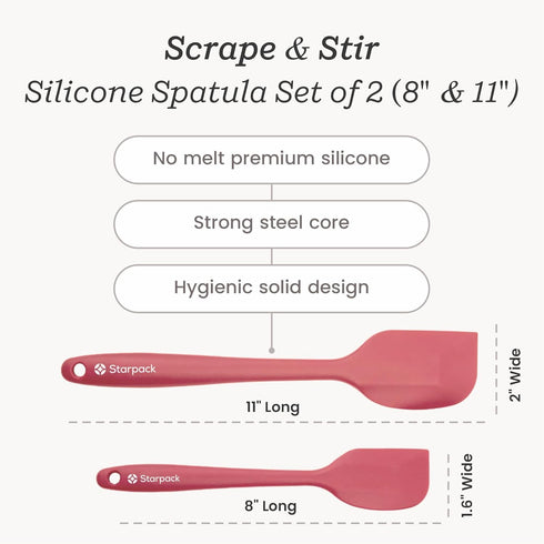 Starpack Silicone Spatula Set 'Scrape & Stir' (2 Pcs) - Heat Resistant Kitchen Spatulas 600°F - LFGB Grade Nonstick