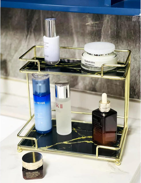 Simmerstone 2 Tier Bathroom Vanity Tray, Multifunctional Cosmetic Storage Rack for Dresser and Countertop