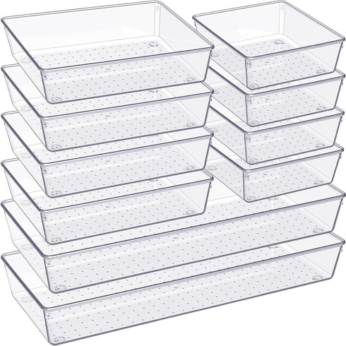 Criusia Drawer Organizer, 10 Pack Large Clear Plastic Organizers Set, Versatile Bathroom and Vanity Drawer Storage