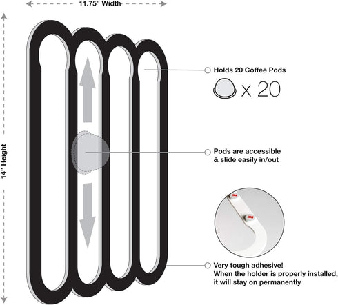 Demi's Home Adhesive Coffee Pod Holder for Nespresso Vertuo Capsules, White, Suitable for Mounting Inside/Under Cabinet