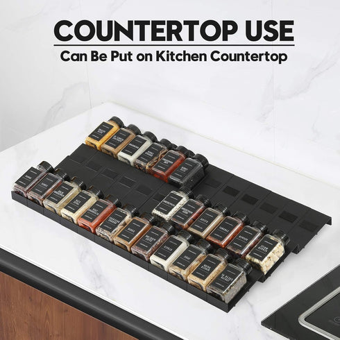 24PCS Famhap Spice Drawer Organizer, Interlocking Expandable Seasoning Rack Tray Insert for Kitchen Drawers, Spice Rack