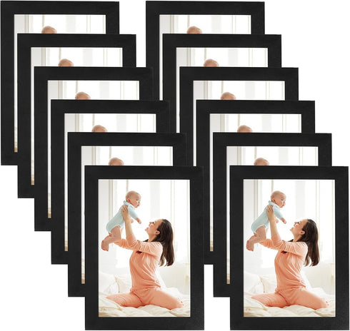 CRUGLA 4x6 Magnetic Picture Frames - 12 Packs, Black Photo Frame Set for Refrigerator
