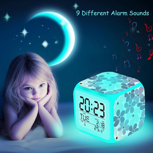 ZonleeApex 7 (3.15x3.15x3.15 inch) Daisy Alarm Clock for Girls, Daisy-Themed Kids Alarms, Digital Desk Clock, Battery