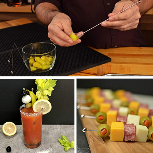 8" Stainless Steel Cocktail Picks - Bloody Mary Skewers (Set of 15, 8 inch)