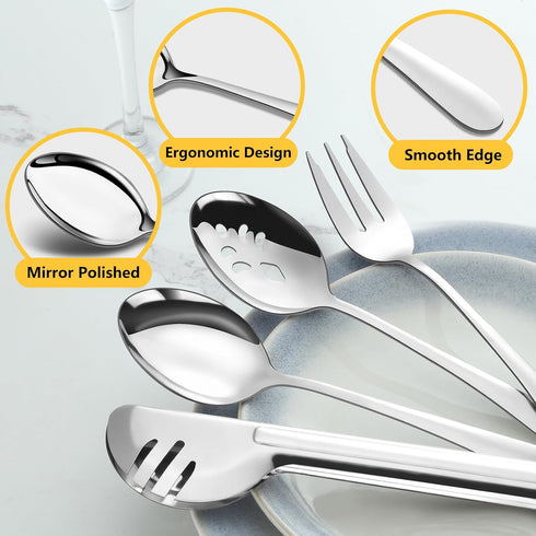Pleafind 16 PCS Stainless Steel Serving Utensils Set, Includes Serving Spoons, Slotted Spoons, Forks, and Tongs