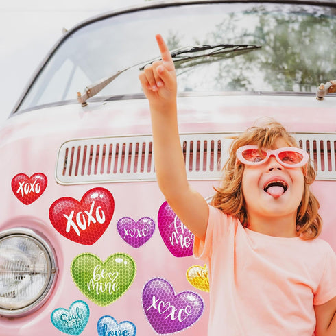 18Pcs Valentine's Day Reflective Car Magnets, Cute Conversation Heart Fridge Stickers for Mailbox, Cabinets