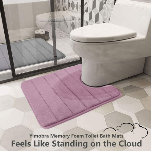 Yimobra Memory Foam Toilet Bath Mat U-Shaped - 24 X 20 Inches, Soft Non-Slip Rug, Mauve