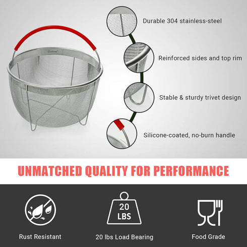 Original Salbree Steamer Basket for 3 Quart Instant Pot Accessories - Stainless Steel Strainer with Handle