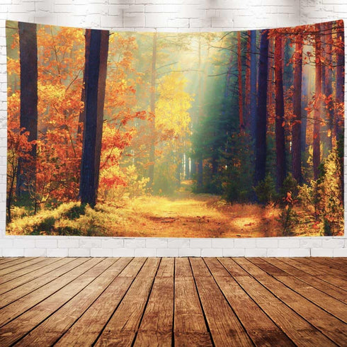 EMMTEEY Large Forest Tapestry Wall Hanging, Sunlight in Fall Forest Path, 92.5X70.9 Wall Art for Bedroom Men