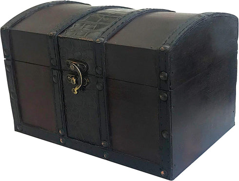 MAXFLO Handcrafted Wooden Treasure Chest - Decorative Storage Box with Lock for Home Decor