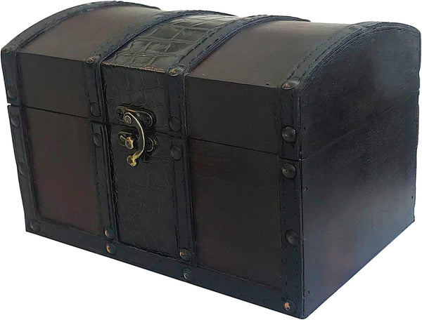 MAXFLO Handcrafted Wooden Treasure Chest - Decorative Storage Box with Lock for Home Decor