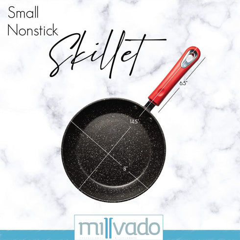 Nonstick Frying Pan, 8" Small Skillet With Healthier Granite Non Stick Coating, Omelet Egg Pan, Cooking Pan, Silicone Easy Grip Handle, Compatible with Electric, Gas, Induction Frying Pans by Millvado
