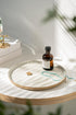Vanity Tray with Brown Trim, Decorative Round Tray for Bathroom, Countertop, Perfume Holder Organizer, Dresser, Table,