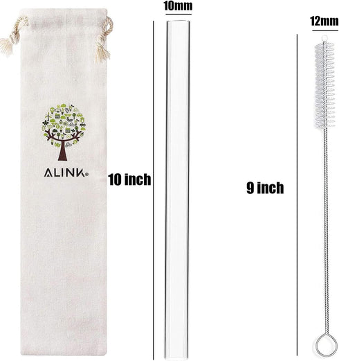 ALINK Reusable Clear Smoothie Straws - 10 in x 10 mm Jumbo Tritan Hard Plastic Drinking Straws, Pack of 6 with Cleaning