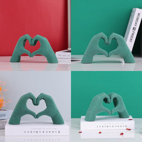 DOVDOV Green Heart Hand Sculpture, Heart Hand Statue Home Decor Aesthetics, Suitable for Bookshelf Console Table Office