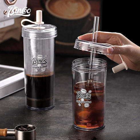 Portable Travel Coffee Press, 16oz, Double Wall with Lids and Straws, Single Serve for Travel, Home