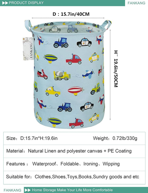 FANKANG Canvas Storage Basket, Foldable Nursery Hamper with Waterproof PE Coating, Large Baskets for Kids, Office,