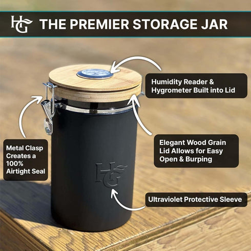 Herb Guard 5 Ounce Airtight Jar with Combo Lock and Built-in Hygrometer