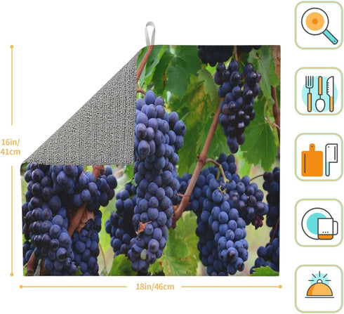 Fruit Purple Grapes Photo Absorbent Dish Drying Mats for Kitchen Reversible Dish Pad Drainer Countertop Mats 18 x 16 In