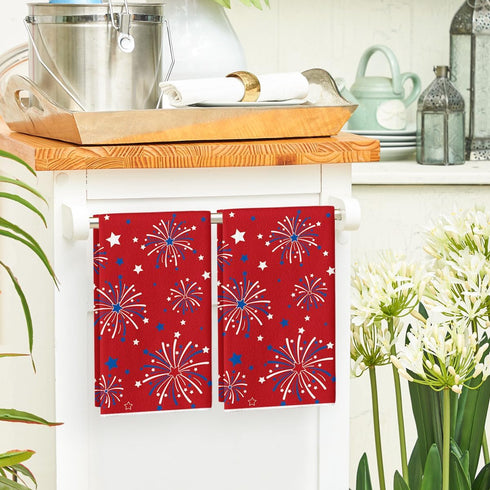 4th 18x26 Inch Set 2 Artoid Mode Red Stars Firework America Patriotic of July Kitchen Towels Dish Towels, Memorial Day