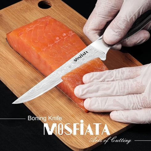 MOSFiATA 6" Boning Knife - Sharp Kitchen Cooking Knife with Finger Guard, Sharpener, German High Carbon Stainless Steel
