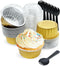Disposable Ramekins, Gold 30pcs 5oz Mini Aluminium Foil Baking Cups with Lids, 30 Spoons