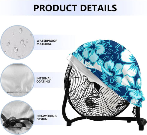 Hawaiian Print Drum Fan Cover, Dust Cover for 18-20" Fan, Waterproof & Dustproof Heavy Duty Polyester for Indoor/Outdoor