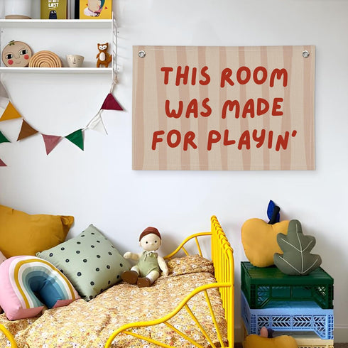Wheatwin 20x30 Inch Playroom Decor Wall Banner "This Room Was Made For Playin'" - Nursery Canvas Art, Kids Bedroom