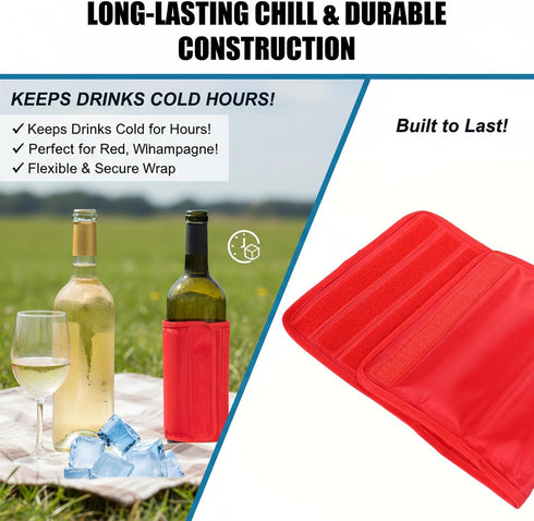 Gel Wine Bottle Cooler Sleeve - Freestanding Carrier for Red, White Wine & Champagne - Reusable Chilling Sleeve