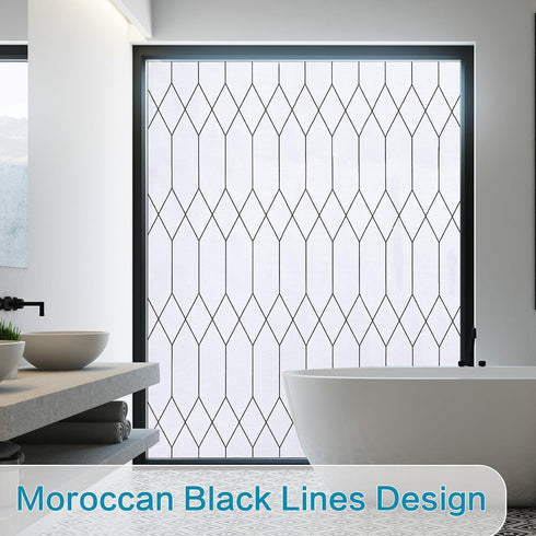 Windimiley Window Privacy Film, Moroccan Lattice Frosted Glass Clings, UV Sun Blocking, 17.5X78.7in, White