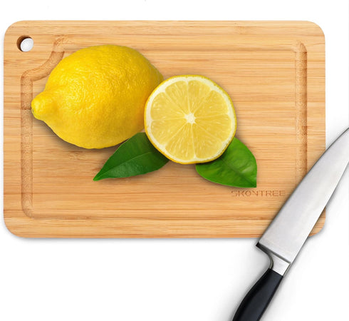 Small Bamboo Cutting Boards - Mini Cutting Board with Built-in Handle for Camping, Juice Groove for Fruits