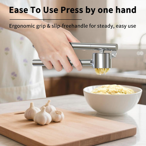 BMCASEQP 5-in-1 Set Stainless Steel Garlic Press with Jumbo Chamber & Mincer - Heavy Duty Rustproof Garlic Crusher