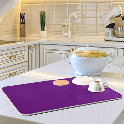 Deep Purple Dish Drying Mat for Kitchen Counter, 18 x 24 Inch Absorbent Microfiber Dry Dishes Pad for Decor