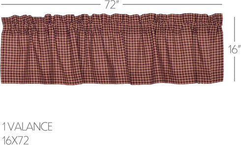 VHC Brands Patriotic Patch Plaid Valance, 16x72 Country Curtain, Deep Red