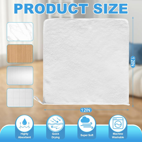 12 Pack 12x12 Inch Microfiber Wash Cloth, Highly Absorbent and Soft Feel Fingertip Towels, Machine Washable Washcloths