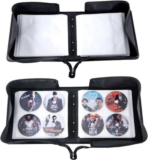 CD Case - 400 Capacity DVD Wallets, Protective CD Storage Organizer Holder Album Box Binder (Black Leather)