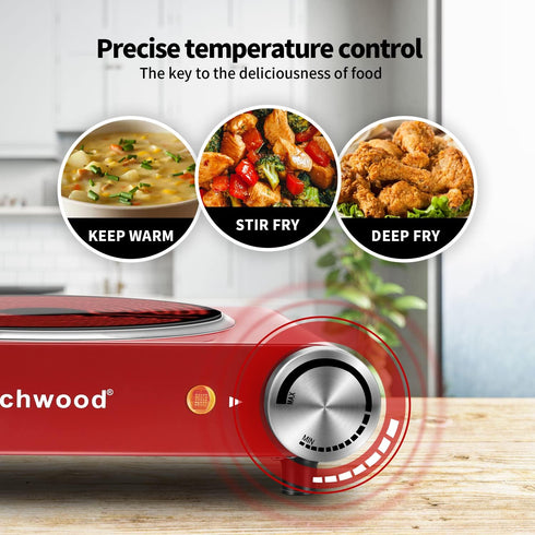 Techwood Single Burner Hot Plate, 1200W Portable Infrared Ceramic Electric Stove with Adjustable Temperature, Red