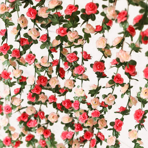 PARTY JOY 5pcs 41Ft Flower Garland Fake Rose Vine Artificial Flowers Hanging Baskets Wedding Arch Decor (Pink)