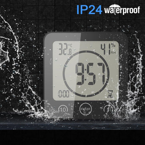 AOZBZ Digital Shower Wall Clock, Waterproof Touch Screen Timer with Alarm, Temperature Humidity Display, Suction Cup