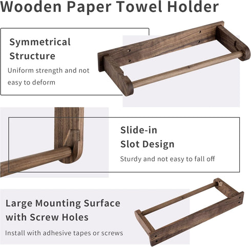 Wood-Paper-Towel-Holder-Under-Cabinet-Kitchen-Handmade - Wall Mounted/Adhesive No Drill Sturdy Roll Hanging Organizer