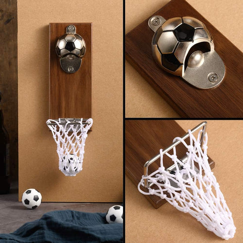 Soccer Bottle Opener with Cap Collector, Magnetic Refrigerator Paste Opener, Ideal Gift for Fans