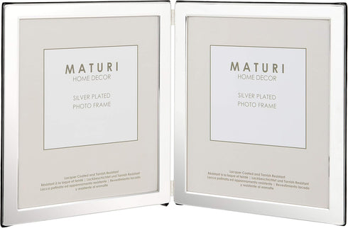 Maturi Silver Plated Double Photo Frame, Flat Edge Portrait, 4 x 6-inch (10 x 15cm)