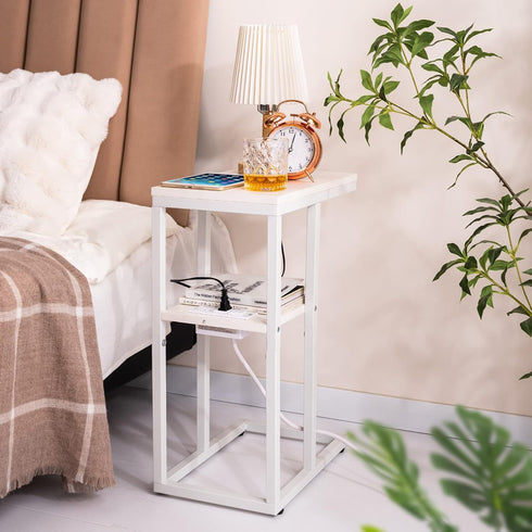 Yoobure C Shaped End Table with Charging Station, Small Side Tables for Living Room Bedroom, Sofa Table with USB Ports