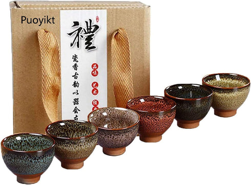 6pc Ceramic Kung Fu Tea Set with Japanese Tea Cup and Sake Cup, 2.1oz Capacity, Available in 6 Colors