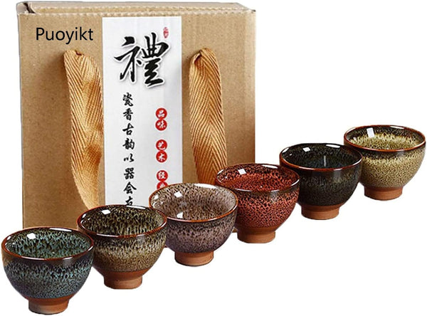 6pc Ceramic Kung Fu Tea Set with Japanese Tea Cup and Sake Cup, 2.1oz Capacity, Available in 6 Colors
