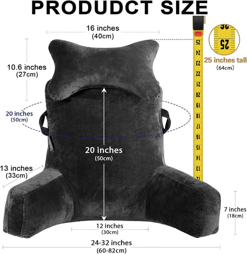 SLIGUY Reading Pillow-Bed Rest Pillow with Detachable Neck Roll & Higher Support Arm for Sitting in Bed Couch